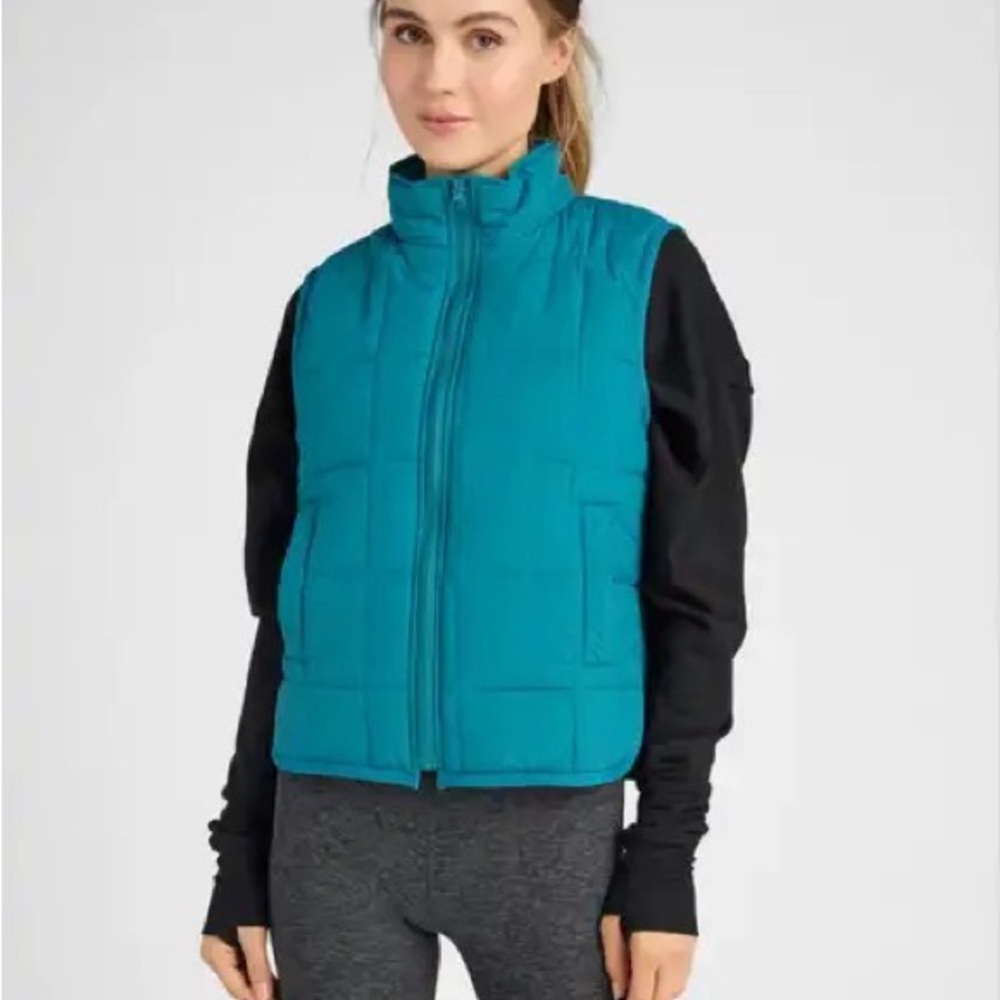 Teal Quilted Puffer Jacket with High Collar